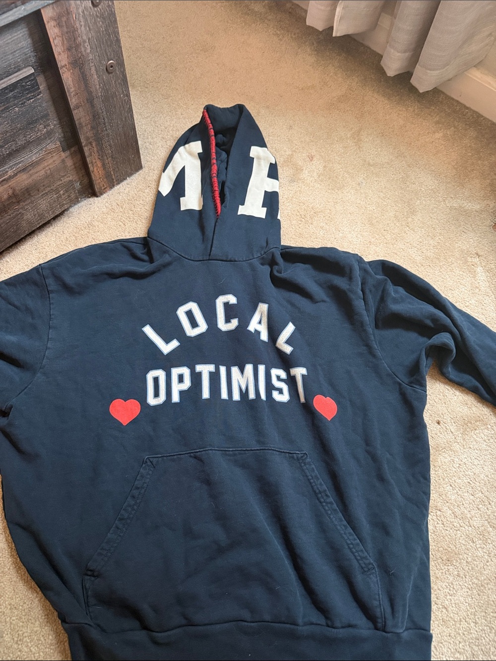 Local Optimist Navy Hoodie with Red Hearts